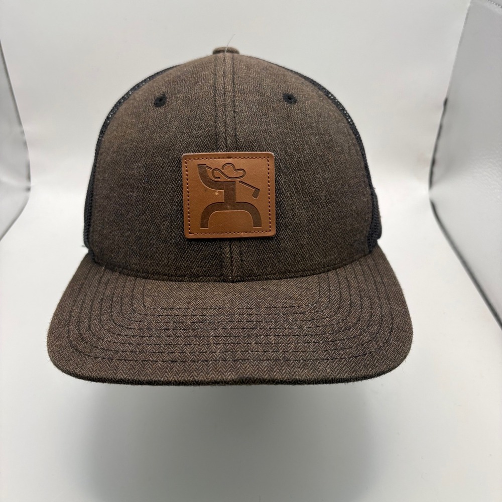 Hooey Golf Mens Trucker Hat Brown Herringbone Leather Patch Snapback Cap